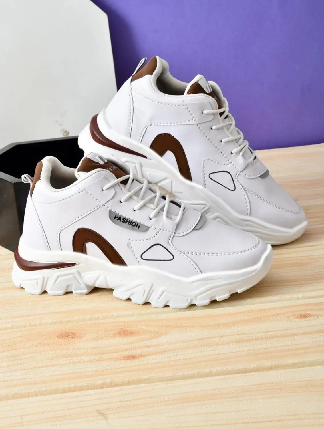 Trendy White & Brown Chunky Casual Sneakers